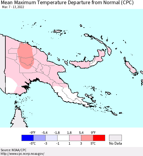 Papua New Guinea Mean Maximum Temperature Departure from Normal (CPC) Thematic Map For 3/7/2022 - 3/13/2022