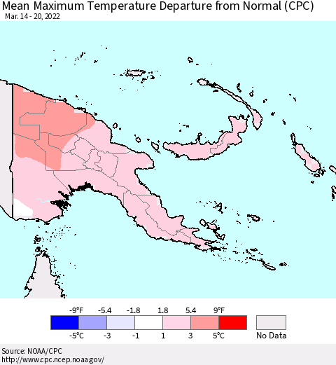 Papua New Guinea Mean Maximum Temperature Departure from Normal (CPC) Thematic Map For 3/14/2022 - 3/20/2022