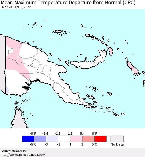 Papua New Guinea Mean Maximum Temperature Departure from Normal (CPC) Thematic Map For 3/28/2022 - 4/3/2022