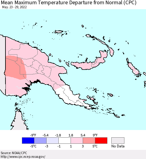 Papua New Guinea Mean Maximum Temperature Departure from Normal (CPC) Thematic Map For 5/23/2022 - 5/29/2022