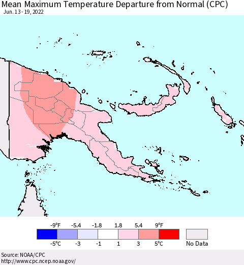 Papua New Guinea Mean Maximum Temperature Departure from Normal (CPC) Thematic Map For 6/13/2022 - 6/19/2022
