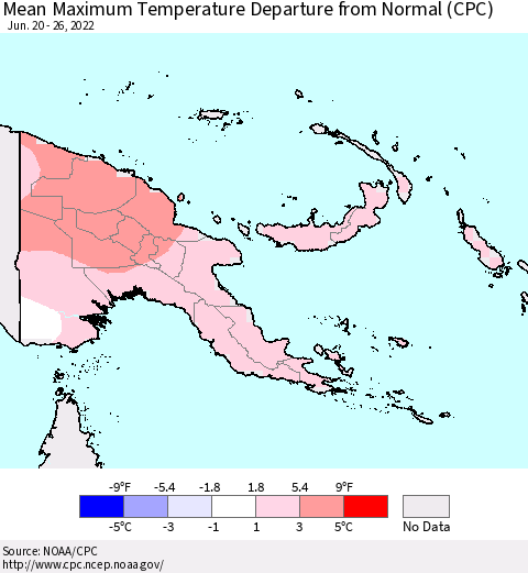 Papua New Guinea Mean Maximum Temperature Departure from Normal (CPC) Thematic Map For 6/20/2022 - 6/26/2022