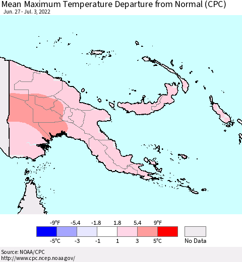 Papua New Guinea Mean Maximum Temperature Departure from Normal (CPC) Thematic Map For 6/27/2022 - 7/3/2022