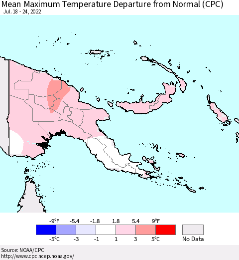 Papua New Guinea Mean Maximum Temperature Departure from Normal (CPC) Thematic Map For 7/18/2022 - 7/24/2022