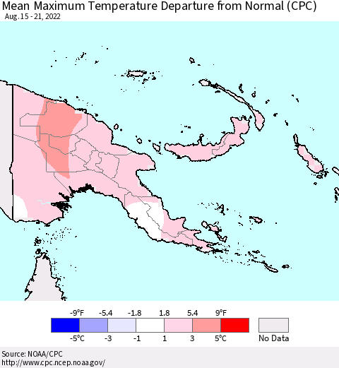 Papua New Guinea Mean Maximum Temperature Departure from Normal (CPC) Thematic Map For 8/15/2022 - 8/21/2022