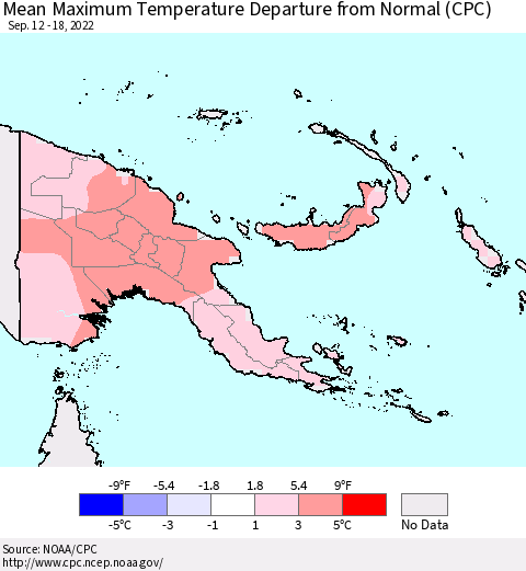 Papua New Guinea Mean Maximum Temperature Departure from Normal (CPC) Thematic Map For 9/12/2022 - 9/18/2022