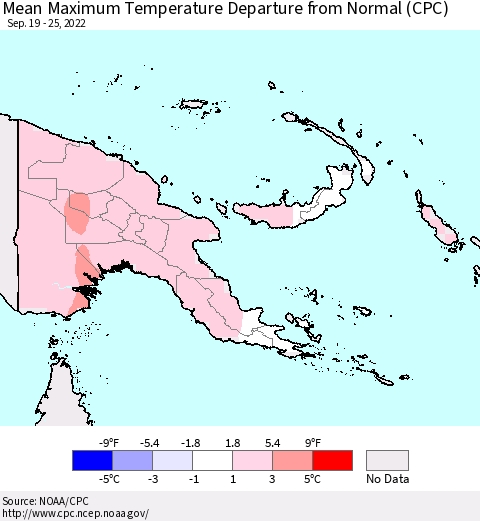 Papua New Guinea Mean Maximum Temperature Departure from Normal (CPC) Thematic Map For 9/19/2022 - 9/25/2022