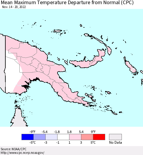 Papua New Guinea Mean Maximum Temperature Departure from Normal (CPC) Thematic Map For 11/14/2022 - 11/20/2022