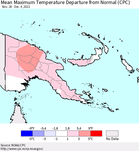Papua New Guinea Mean Maximum Temperature Departure from Normal (CPC) Thematic Map For 11/28/2022 - 12/4/2022