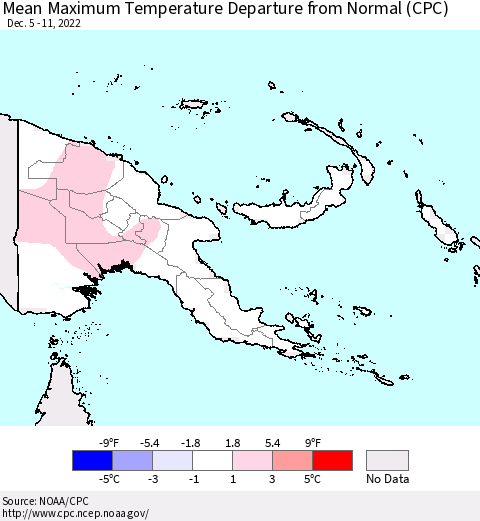 Papua New Guinea Mean Maximum Temperature Departure from Normal (CPC) Thematic Map For 12/5/2022 - 12/11/2022