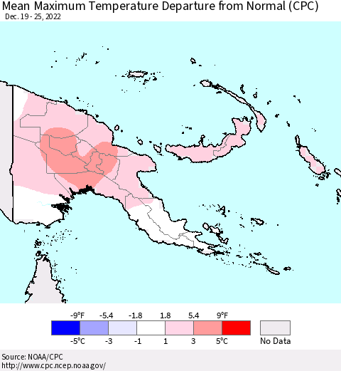 Papua New Guinea Mean Maximum Temperature Departure from Normal (CPC) Thematic Map For 12/19/2022 - 12/25/2022