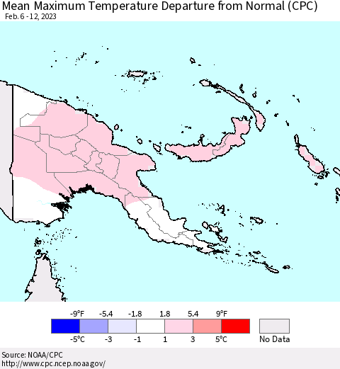 Papua New Guinea Mean Maximum Temperature Departure from Normal (CPC) Thematic Map For 2/6/2023 - 2/12/2023