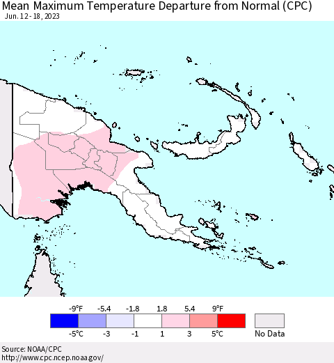 Papua New Guinea Mean Maximum Temperature Departure from Normal (CPC) Thematic Map For 6/12/2023 - 6/18/2023