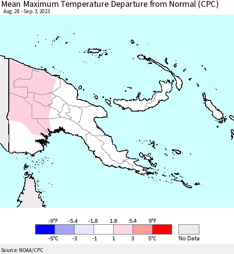 Papua New Guinea Mean Maximum Temperature Departure from Normal (CPC) Thematic Map For 8/28/2023 - 9/3/2023