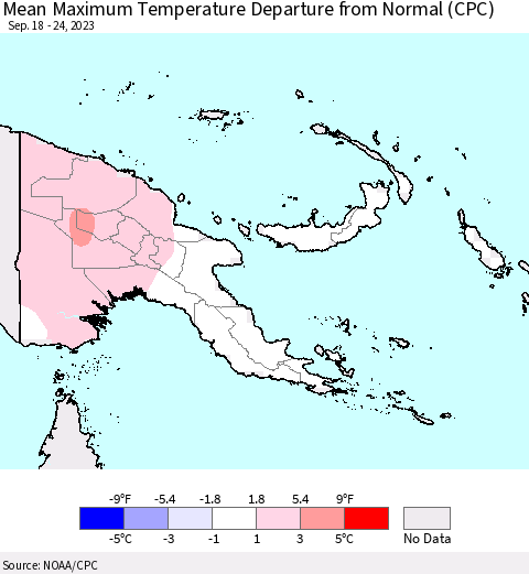 Papua New Guinea Mean Maximum Temperature Departure from Normal (CPC) Thematic Map For 9/18/2023 - 9/24/2023