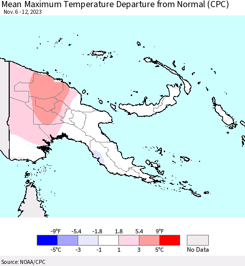Papua New Guinea Mean Maximum Temperature Departure from Normal (CPC) Thematic Map For 11/6/2023 - 11/12/2023