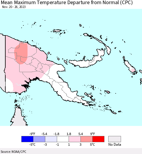 Papua New Guinea Mean Maximum Temperature Departure from Normal (CPC) Thematic Map For 11/20/2023 - 11/26/2023