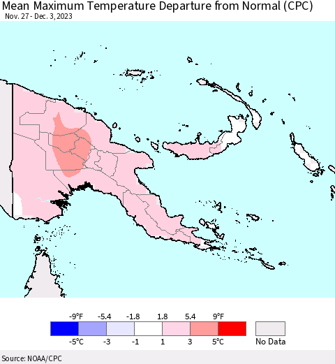 Papua New Guinea Mean Maximum Temperature Departure from Normal (CPC) Thematic Map For 11/27/2023 - 12/3/2023