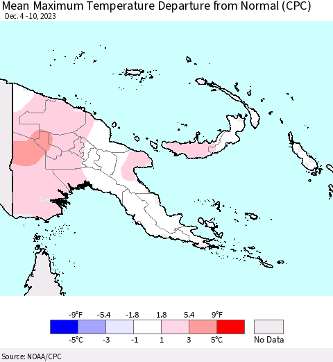 Papua New Guinea Mean Maximum Temperature Departure from Normal (CPC) Thematic Map For 12/4/2023 - 12/10/2023