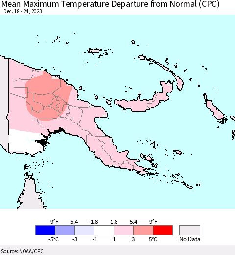 Papua New Guinea Mean Maximum Temperature Departure from Normal (CPC) Thematic Map For 12/18/2023 - 12/24/2023