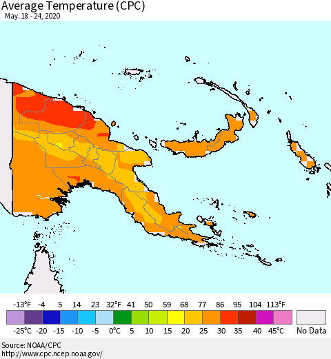 Papua New Guinea Average Temperature (CPC) Thematic Map For 5/18/2020 - 5/24/2020