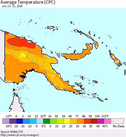 Papua New Guinea Average Temperature (CPC) Thematic Map For 6/15/2020 - 6/21/2020