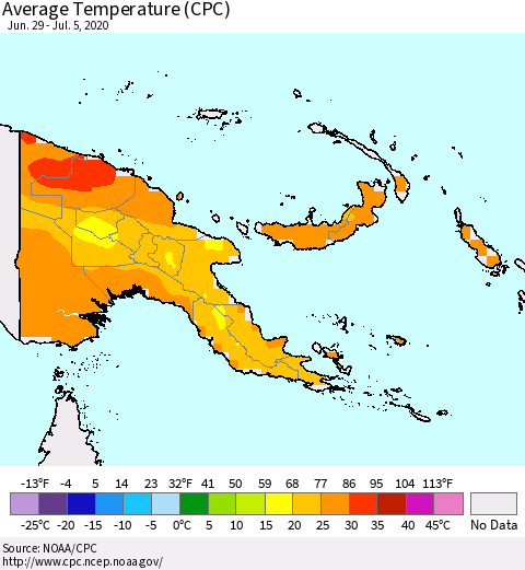 Papua New Guinea Average Temperature (CPC) Thematic Map For 6/29/2020 - 7/5/2020