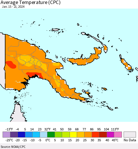 Papua New Guinea Average Temperature (CPC) Thematic Map For 1/15/2024 - 1/21/2024