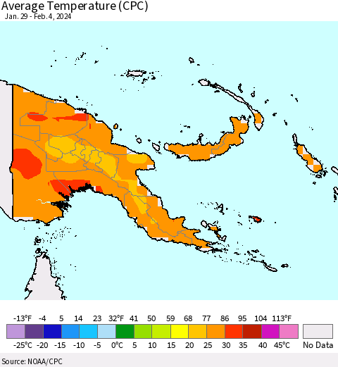 Papua New Guinea Average Temperature (CPC) Thematic Map For 1/29/2024 - 2/4/2024