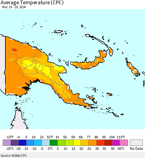 Papua New Guinea Average Temperature (CPC) Thematic Map For 3/18/2024 - 3/24/2024
