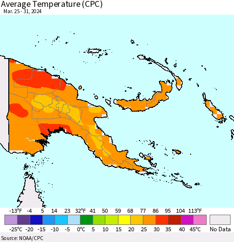 Papua New Guinea Average Temperature (CPC) Thematic Map For 3/25/2024 - 3/31/2024