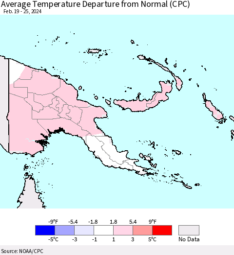 Papua New Guinea Average Temperature Departure from Normal (CPC) Thematic Map For 2/19/2024 - 2/25/2024
