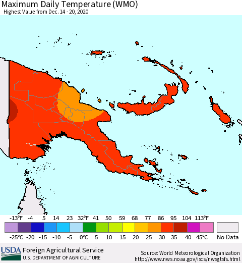Papua New Guinea Maximum Daily Temperature (WMO) Thematic Map For 12/14/2020 - 12/20/2020