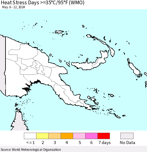 Papua New Guinea Heat Stress Days >=35°C/95°F (WMO) Thematic Map For 5/6/2024 - 5/12/2024