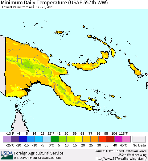 Papua New Guinea Minimum Daily Temperature (USAF 557th WW) Thematic Map For 8/17/2020 - 8/23/2020