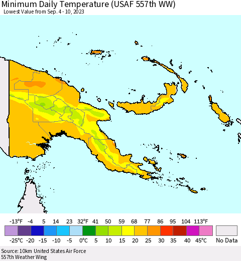 Papua New Guinea Minimum Daily Temperature (USAF 557th WW) Thematic Map For 9/4/2023 - 9/10/2023