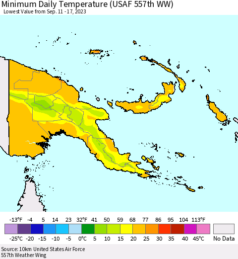 Papua New Guinea Minimum Daily Temperature (USAF 557th WW) Thematic Map For 9/11/2023 - 9/17/2023
