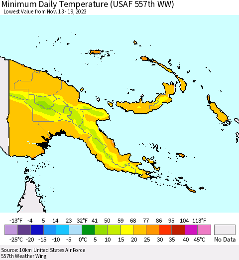 Papua New Guinea Minimum Daily Temperature (USAF 557th WW) Thematic Map For 11/13/2023 - 11/19/2023