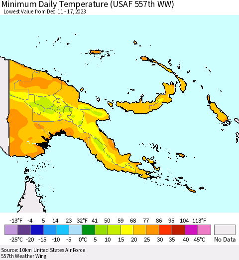 Papua New Guinea Minimum Daily Temperature (USAF 557th WW) Thematic Map For 12/11/2023 - 12/17/2023