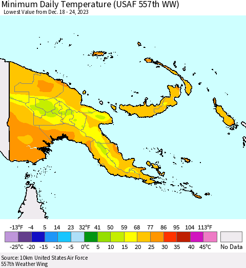 Papua New Guinea Minimum Daily Temperature (USAF 557th WW) Thematic Map For 12/18/2023 - 12/24/2023