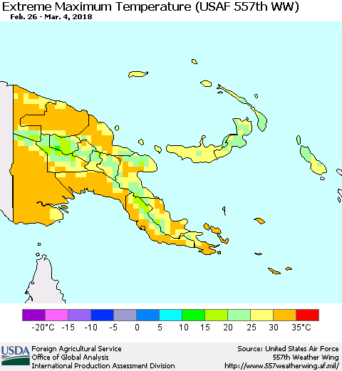 Papua New Guinea Maximum Daily Temperature (USAF 557th WW) Thematic Map For 2/26/2018 - 3/4/2018