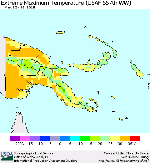 Papua New Guinea Maximum Daily Temperature (USAF 557th WW) Thematic Map For 3/12/2018 - 3/18/2018