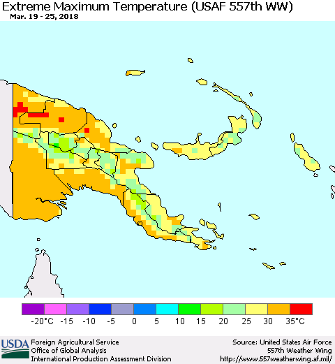 Papua New Guinea Maximum Daily Temperature (USAF 557th WW) Thematic Map For 3/19/2018 - 3/25/2018