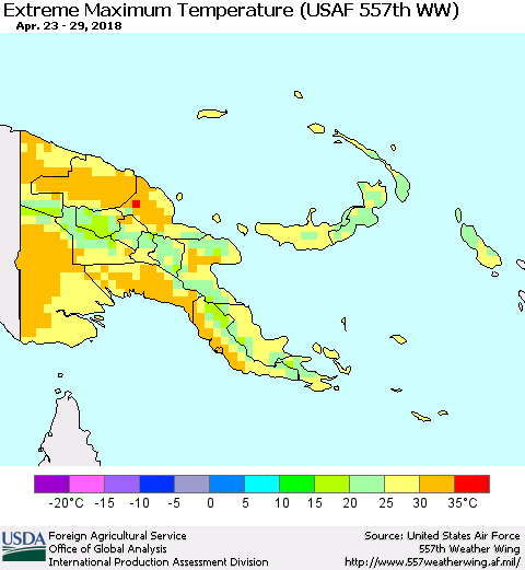 Papua New Guinea Maximum Daily Temperature (USAF 557th WW) Thematic Map For 4/23/2018 - 4/29/2018