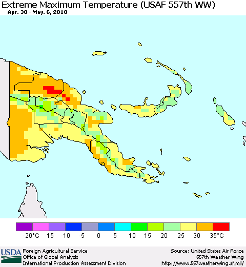 Papua New Guinea Maximum Daily Temperature (USAF 557th WW) Thematic Map For 4/30/2018 - 5/6/2018