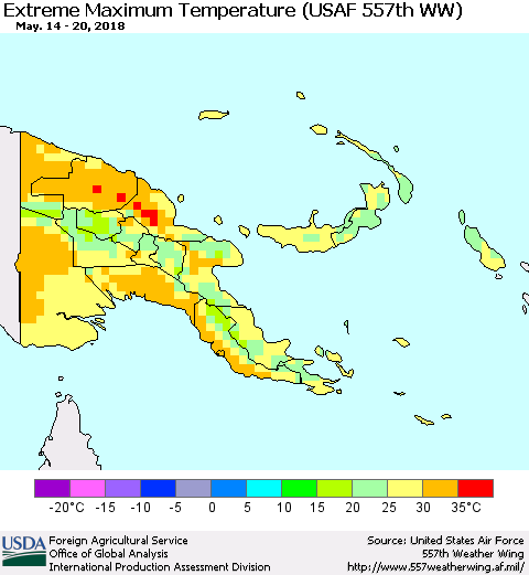 Papua New Guinea Maximum Daily Temperature (USAF 557th WW) Thematic Map For 5/14/2018 - 5/20/2018