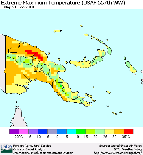 Papua New Guinea Maximum Daily Temperature (USAF 557th WW) Thematic Map For 5/21/2018 - 5/27/2018