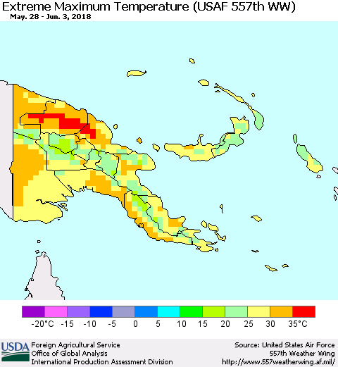 Papua New Guinea Maximum Daily Temperature (USAF 557th WW) Thematic Map For 5/28/2018 - 6/3/2018