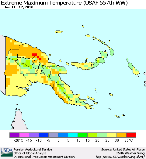 Papua New Guinea Maximum Daily Temperature (USAF 557th WW) Thematic Map For 6/11/2018 - 6/17/2018
