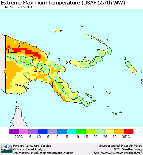 Papua New Guinea Maximum Daily Temperature (USAF 557th WW) Thematic Map For 7/23/2018 - 7/29/2018